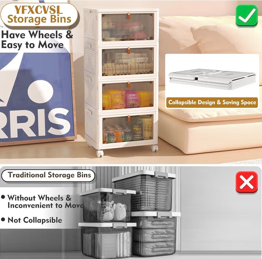 4-Tier Stackable Storage Cabinet with Wheels – Space-Saving Organizer for Any Room