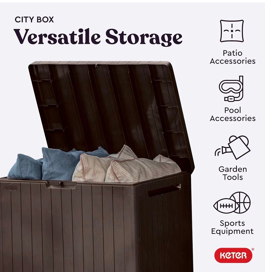 30-Gallon Outdoor Storage Box & Patio Side Table – Weather-Resistant Garden Organizer