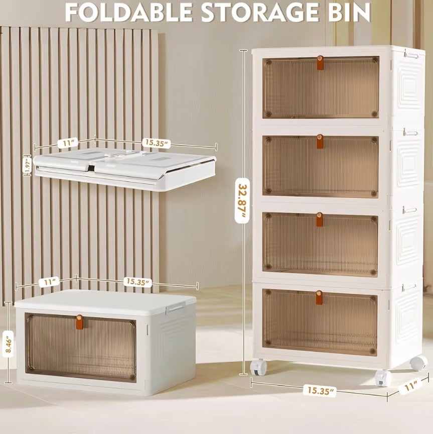4-Tier Stackable Storage Cabinet with Wheels – Space-Saving Organizer for Any Room