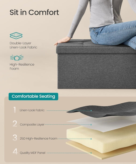 SONGMICS MAZIE Collection - 43 Inches Folding Storage Ottoman Bench